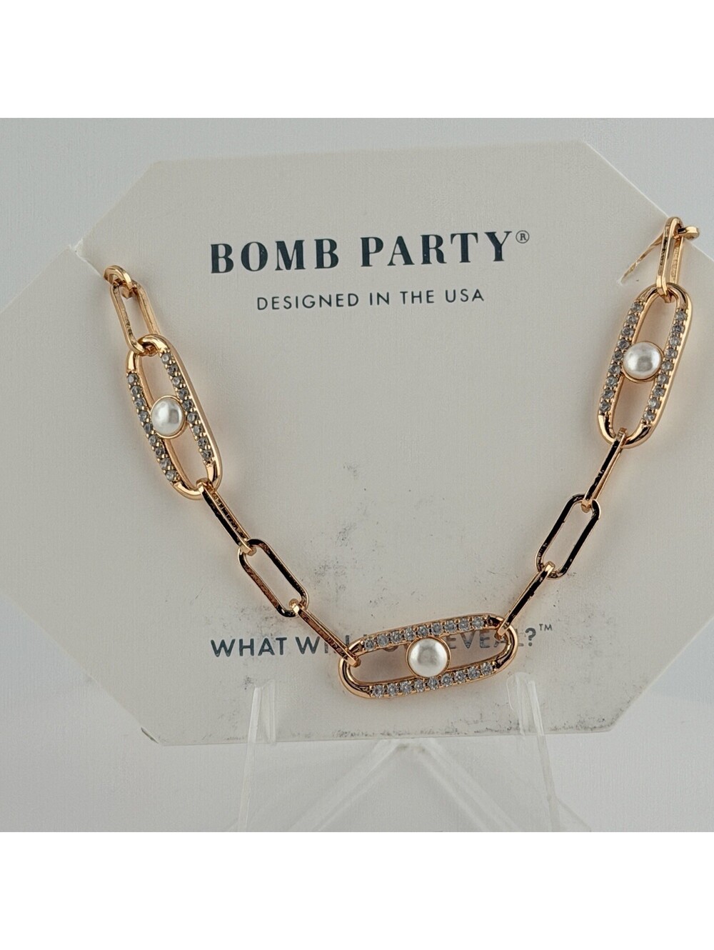 Bomb Party June Necklace "Love Everlasting" Pearl on Rose Gold HTF RETRO RBP6170
